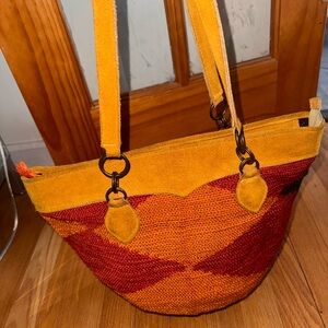 Vibrant Red and Orange Woven Women's Shoulder Bag
